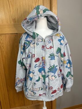 Disney Light Gray Zip-Up Hoodie with Multicolor Toy Story Prints